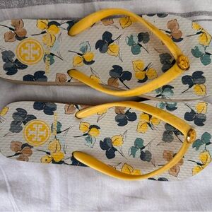 Tory Burch Yellow Floral Flip Flops